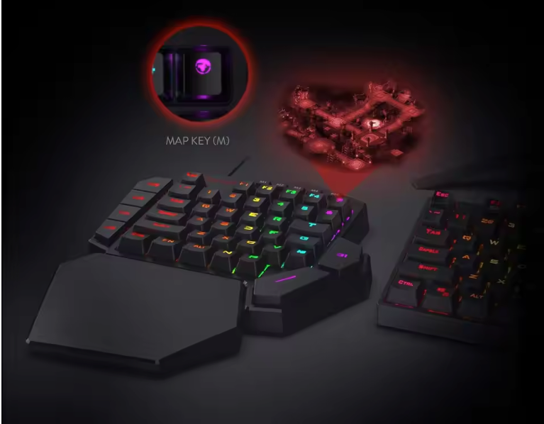 One-Handed Gaming Keypad – RGB Verlichting, 42 Toetsen en Polssteun