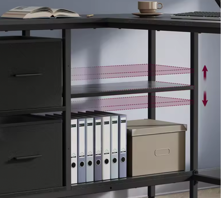 L-Vormig Bureau met Lades en Monitorstandaard – Hoekbureau met Opbergruimte