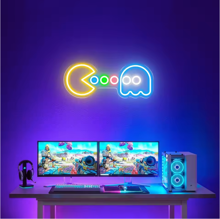 Retro Arcade Neon LED Wandlamp – Gaming Decoratie met Klassiek Spelontwerp