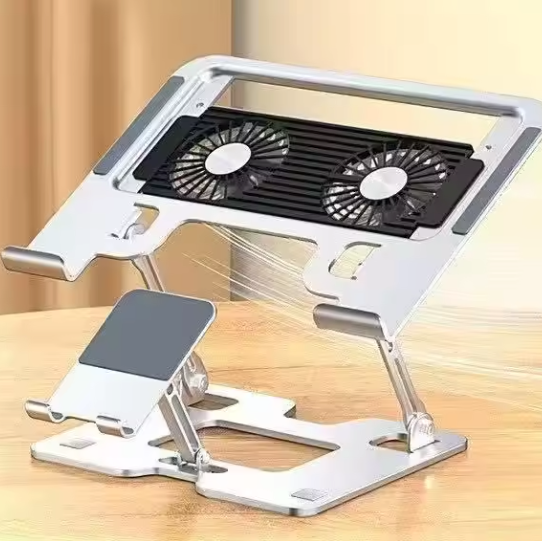 2-in-1 Laptop- en Telefoonstandaard – Opvouwbare Ergonomische Verhoger met Warmteafvoer en Stabiele Basis