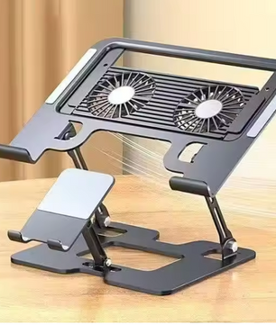 2-in-1 Laptop- en Telefoonstandaard – Opvouwbare Ergonomische Verhoger met Warmteafvoer en Stabiele Basis