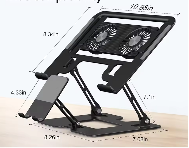 2-in-1 Laptop- en Telefoonstandaard – Opvouwbare Ergonomische Verhoger met Warmteafvoer en Stabiele Basis
