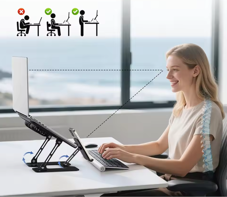 2-in-1 Laptop- en Telefoonstandaard – Opvouwbare Ergonomische Verhoger met Warmteafvoer en Stabiele Basis