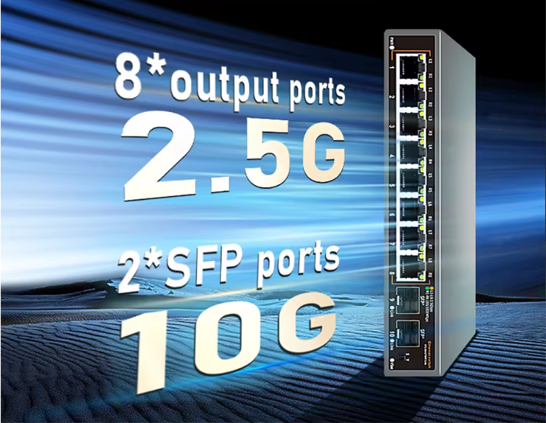 2.5G Netwerk Switch – 8 Poorten + 2×10G SFP, High-Speed Ethernet