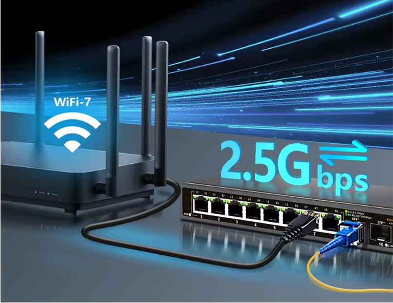 2.5G Netwerk Switch – 8 Poorten + 2×10G SFP, High-Speed Ethernet