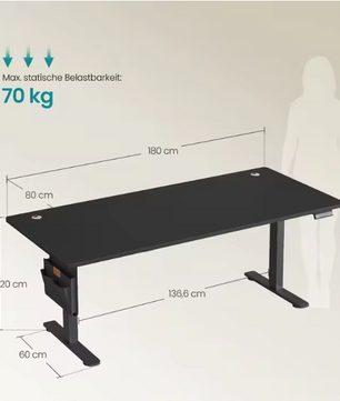 Elektrisch Verstelbaar Zit-Sta Bureau 180x80 cm – Memory Functie en USB-C Opladen