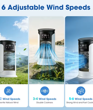3-in-1 Draagbare Luchtkoeler met Luchtbevochtiger – 6 Snelheden, Vernevelingsfunctie, Timer en 7-Kleuren LED-Verlichting