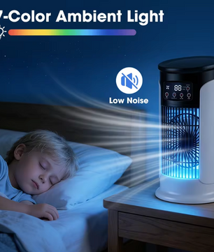 3-in-1 Draagbare Luchtkoeler met Luchtbevochtiger – 6 Snelheden, Vernevelingsfunctie, Timer en 7-Kleuren LED-Verlichting