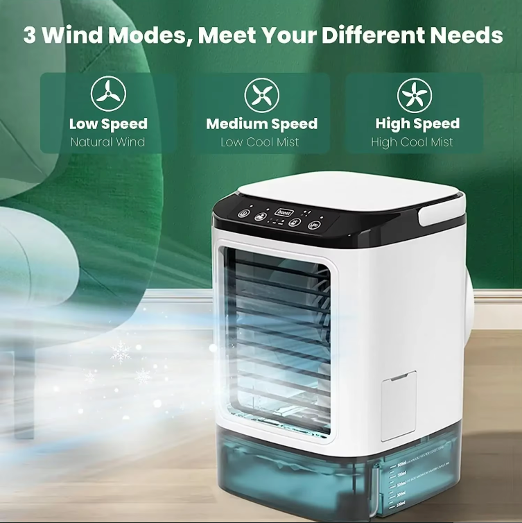 Draagbare Mini Airco met Dubbele Verneveling – 3 Snelheden, 900 ml Waterreservoir en Nachtverlichting