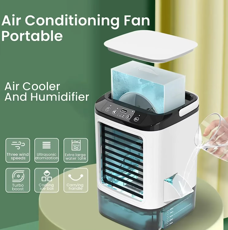 Draagbare Mini Airco met Dubbele Verneveling – 3 Snelheden, 900 ml Waterreservoir en Nachtverlichting