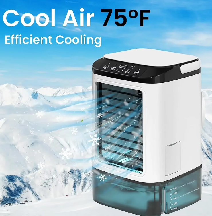 Draagbare Mini Airco met Dubbele Verneveling – 3 Snelheden, 900 ml Waterreservoir en Nachtverlichting
