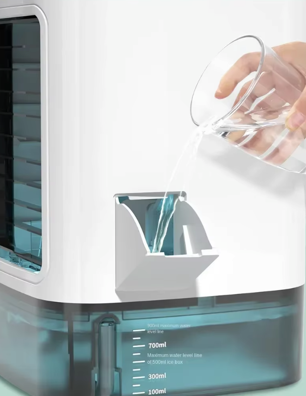 Draagbare Mini Airco met Dubbele Verneveling – 3 Snelheden, 900 ml Waterreservoir en Nachtverlichting