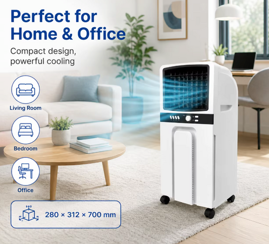 Draagbare Airco en Luchtkoeler 6 L – 65 W Verdampingskoeler met 3 Snelheden, Oscillatiefunctie en Wielen