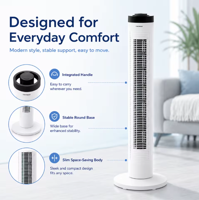Toren Airco en Torenventilator 79 cm – 60 W, 3 Snelheden, Afstandsbediening en Automatische Oscillatie
