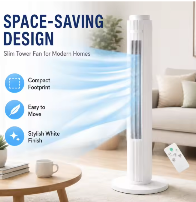 Toren Airco en Torenventilator 79 cm – 60 W, 3 Snelheden, Afstandsbediening en Automatische Oscillatie