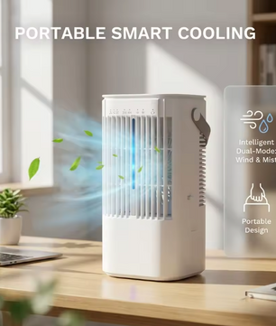 Draagbare Mini Airco en Luchtkoeler 900 ml – 3 Snelheden, Verneveling, 90° Oscillatie en 7-Kleuren Nachtlampje