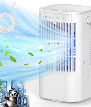 Draagbare Mini Airco en Luchtkoeler 900 ml – 3 Snelheden, Verneveling, 90° Oscillatie en 7-Kleuren Nachtlampje