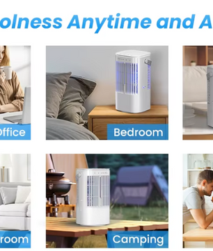 Draagbare Mini Airco en Luchtkoeler 900 ml – 3 Snelheden, Verneveling, 90° Oscillatie en 7-Kleuren Nachtlampje