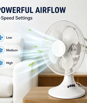 Elektrische Tafelventilator 43 cm – 3 Snelheden, Stille Werking, 30° Kantelbaar en Veilig Beschermrooster