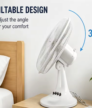 Elektrische Tafelventilator 43 cm – 3 Snelheden, Stille Werking, 30° Kantelbaar en Veilig Beschermrooster