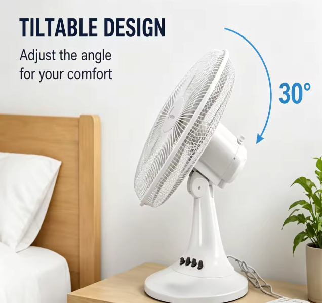 Elektrische Tafelventilator 43 cm – 3 Snelheden, Stille Werking, 30° Kantelbaar en Veilig Beschermrooster