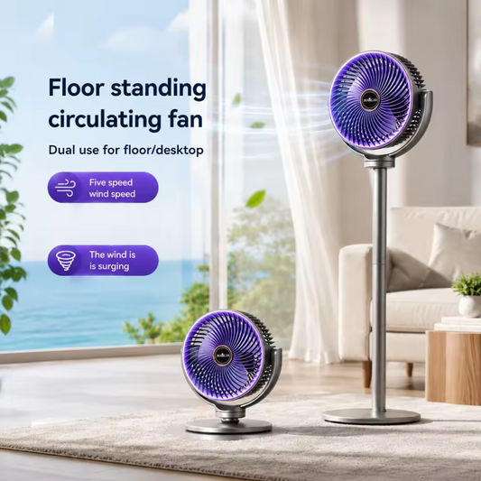 3-in-1 Verstelbare Luchtcirculatieventilator – 5 Snelheden, 4 Hoogtestanden, Stille Werking en USB-C