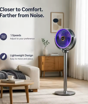 3-in-1 Verstelbare Luchtcirculatieventilator – 5 Snelheden, 4 Hoogtestanden, Stille Werking en USB-C