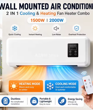 Wandmodel Airco en Ventilatorkachel 2-in-1 – 1500 W, Natuurlijke Lucht, Verwarming, Touchbediening en Afstandsbediening