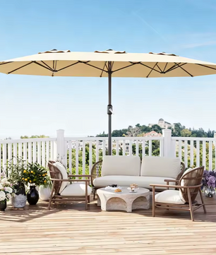 Grote Rechthoekige Tuinparasol 460 × 270 cm – Kantelbaar Zonnescherm met Dubbel Krukmechanisme, UV-Bescherming en Waterdicht Doek