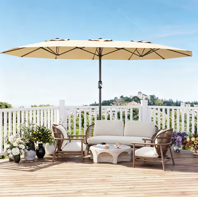 Grote Rechthoekige Tuinparasol 460 × 270 cm – Kantelbaar Zonnescherm met Dubbel Krukmechanisme, UV-Bescherming en Waterdicht Doek