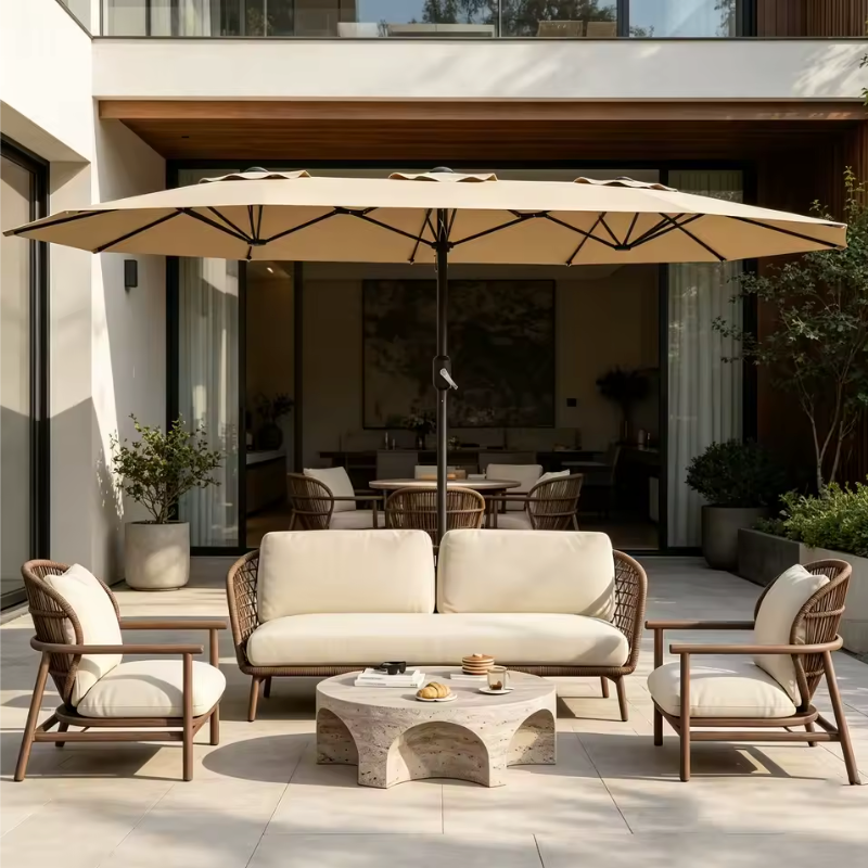 Grote Rechthoekige Tuinparasol 460 × 270 cm – Kantelbaar Zonnescherm met Dubbel Krukmechanisme, UV-Bescherming en Waterdicht Doek