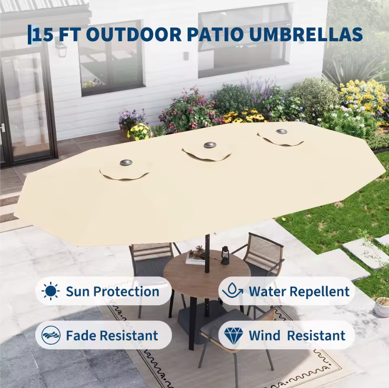 Grote Rechthoekige Tuinparasol 460 × 270 cm – Kantelbaar Zonnescherm met Dubbel Krukmechanisme, UV-Bescherming en Waterdicht Doek