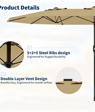 Grote Rechthoekige Tuinparasol 460 × 270 cm – Kantelbaar Zonnescherm met Dubbel Krukmechanisme, UV-Bescherming en Waterdicht Doek