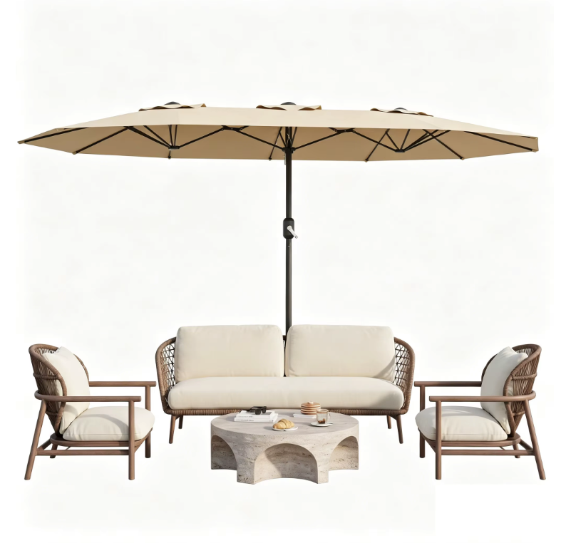 Grote Rechthoekige Tuinparasol 460 × 270 cm – Kantelbaar Zonnescherm met Dubbel Krukmechanisme, UV-Bescherming en Waterdicht Doek