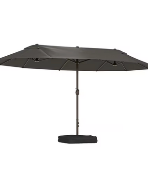Grote Dubbele Tuinparasol 455 × 265 cm – Rechthoekig, met Krukmechanisme, Kruisvoet en Zandzakken, Grijs