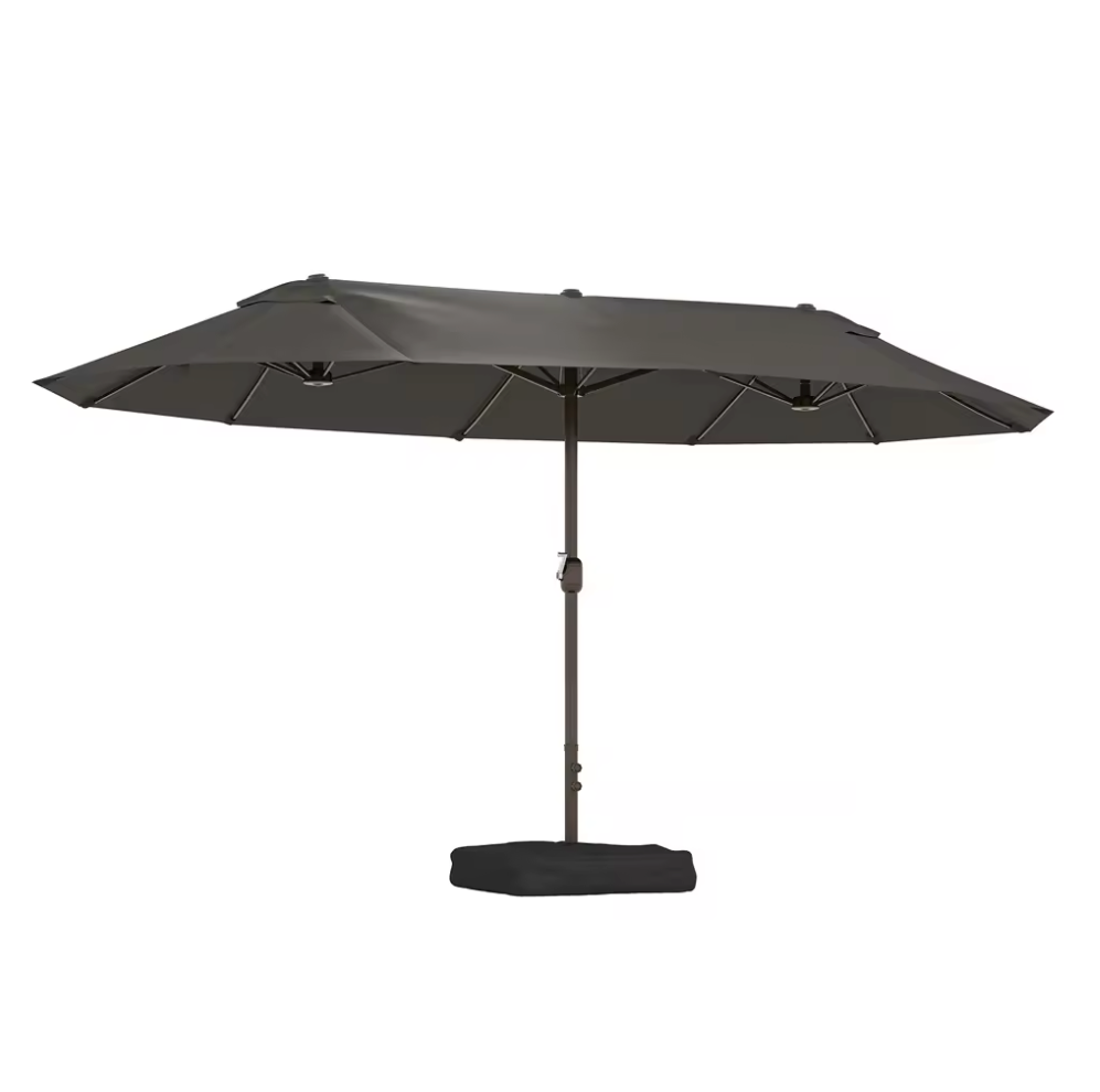 Grote Dubbele Tuinparasol 455 × 265 cm – Rechthoekig, met Krukmechanisme, Kruisvoet en Zandzakken, Grijs