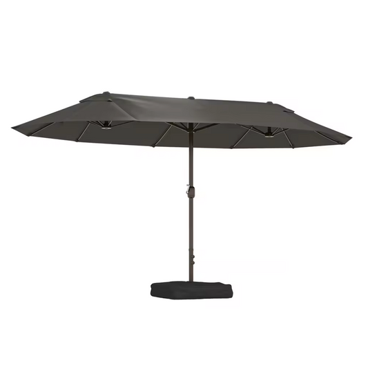 Grote Dubbele Tuinparasol 455 × 265 cm – Rechthoekig, met Krukmechanisme, Kruisvoet en Zandzakken, Grijs