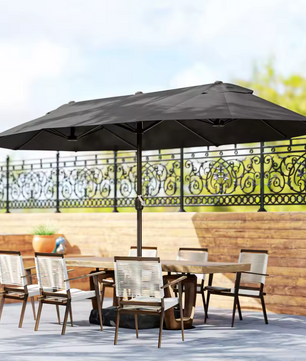 Grote Dubbele Tuinparasol 455 × 265 cm – Rechthoekig, met Krukmechanisme, Kruisvoet en Zandzakken, Grijs