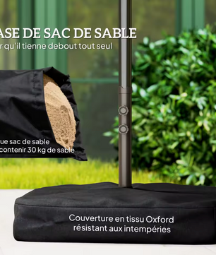 Grote Dubbele Tuinparasol 455 × 265 cm – Rechthoekig, met Krukmechanisme, Kruisvoet en Zandzakken, Grijs