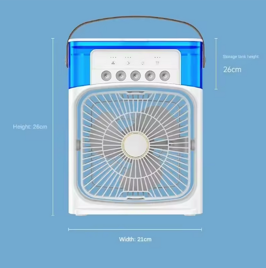 Mini Draagbare Airco en Luchtkoeler met Luchtbevochtiger – 3 Snelheden, 5 Vernevelingsopeningen, Timer en Oplaadbare Batterij