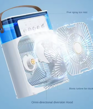 Mini Draagbare Airco en Luchtkoeler met Luchtbevochtiger – 3 Snelheden, 5 Vernevelingsopeningen, Timer en Oplaadbare Batterij