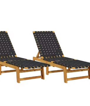 Set van 2 Verstelbare Loungestoelen – Massief Acaciahout & Olefine Stof, Modern en Comfortabel