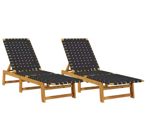 Set van 2 Verstelbare Loungestoelen – Massief Acaciahout & Olefine Stof, Modern en Comfortabel