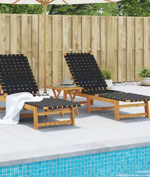 Set van 2 Verstelbare Loungestoelen – Massief Acaciahout & Olefine Stof, Modern en Comfortabel