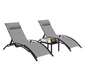 3-Delige Loungeset voor Buiten – 2 Aluminium Ligstoelen met Tafel, 5-Posities Verstelbaar & Ademend Textileen