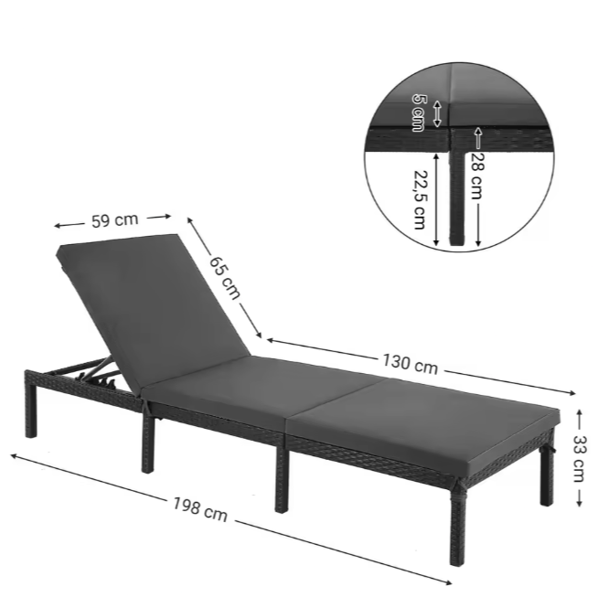 Verstelbare Tuinligstoel met 5 cm Dikke Matras – Rotanlook & Stevig Frame