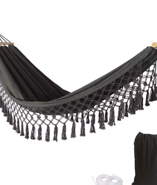 Boho Canvas Hangmat met Kwastjes – 200×100 cm, Opvouwbaar & Comfortabel voor Buiten