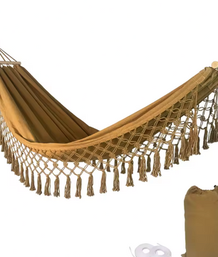 Boho Canvas Hangmat met Kwastjes – 200×100 cm, Opvouwbaar & Comfortabel voor Buiten