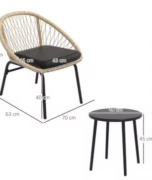 3-Delige Tuinset met Tafel & 2 Stoelen – Weerbestendig Staal & Zachte Kussens, Voor Balkon of Terras