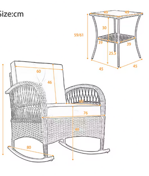 Rotan Balkonset met Schommelstoelen en Glazen Tafel – 3-Delige Lounge Tuinset voor Buiten